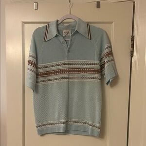 Vintage Light Blue Polo Shirt with Stripes